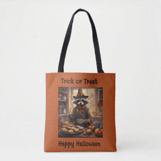 Waschbär-Vogelscheuche kocht Halloween-Abendessen