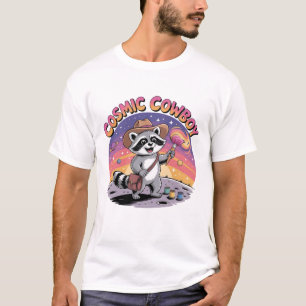Waschbär Weltraum Cowboy Künstler Mond T-Shirt