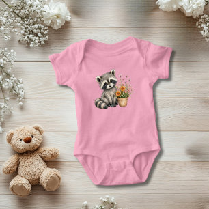Waschbär-Wildblumen-Baby-Mädchen-Geschenk Baby Strampler