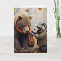 Waschbär zum Geburtstag bindet einem Bären einen S