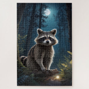 Waschbären-Abenteuer bei Mondlicht-Wildnis Puzzle