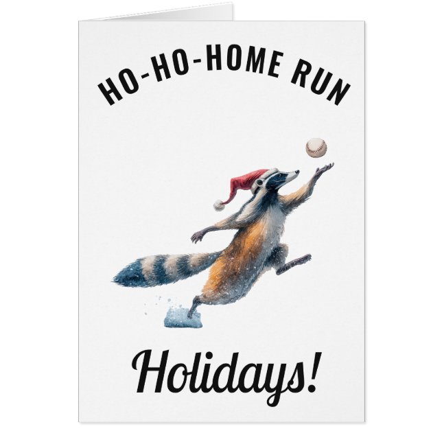 Waschbären-Baseball-Weihnachtskarte – Bearbeitbare (Vorne)