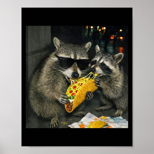 Waschbären essen Taco lustiger Müll-Panda Essen  Poster (Vorne)