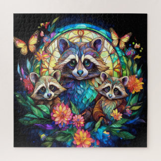 Waschbären in Buntglas Puzzle