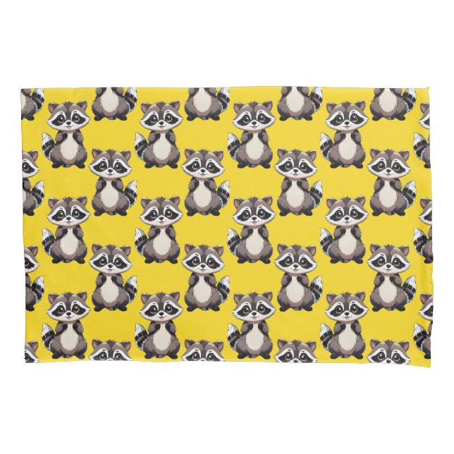 Waschbären-Muster-Design Gelb Kissenbezug (Vorderseite)