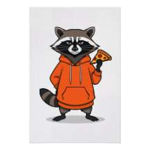 Waschbären-Pizza-Plakat – Lustige Cartoon-Pizza-Ku