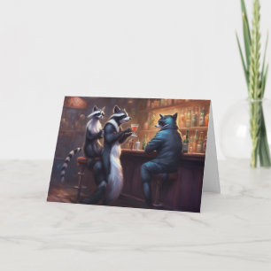 Waschbären trinken in einer Bar und reden Müll Karte