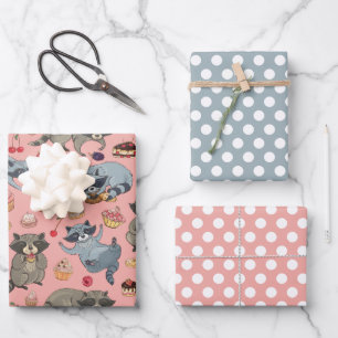 Waschbären und Dessert Geschenkpapier Set