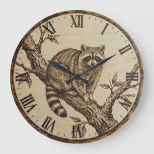 Waschbären-Wanduhr - Rustikale Hüttendekoration Große Wanduhr