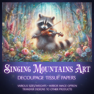 Waschbärenwald-Symphonie Fantasy Art Découpage Seidenpapier
