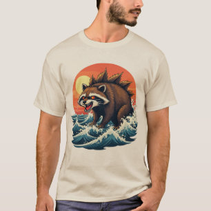 Waschbärzilla-Welle - Vintage-Japanisches Art Desi T-Shirt