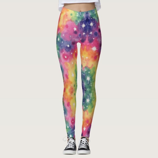 Waschbecken aus rosa orangefarbener gelber Galaxie Leggings (Vorderseite)