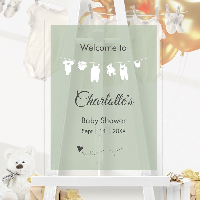 Waschbecken Grün Minimalistisch lichtdurchlässige  Acrylschild (Sage Green Minimalist Translucent Baby Shower Acrylic Sign ©Susanne Sachers - Sunny Mind 🌞)
