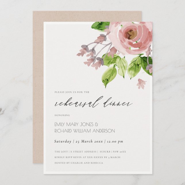 WASCHBUSCHPINK WASSERFARBEN PROBE DINNER EINLADUNG (Vorne/Hinten)