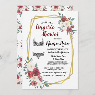 Wäsche-Duschen-GoldAquarell-rotes Sahneblumen Einladung