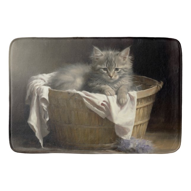 Wäsche- oder Spielzeit Grau-Kitten-Portrait Badematte (Vorderseite)