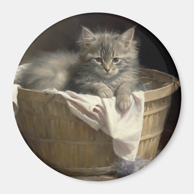 Wäsche- oder Spielzeit Grau-Kitten-Portrait Magnet (Vorne)
