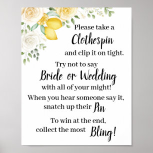 Wäscheklammer-Schild für Lemons & Roses-Duschspiel Poster