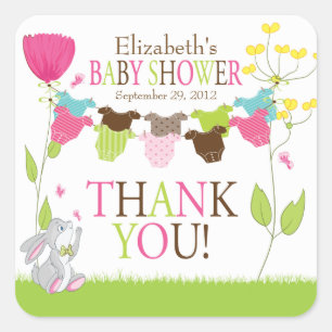 Wäscheleine-Baby-Mädchen-Babyparty-Aufkleber Quadratischer Aufkleber