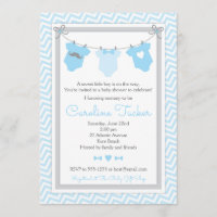 Wäscheleine-Babyparty-Einladungsblau und -GRAU