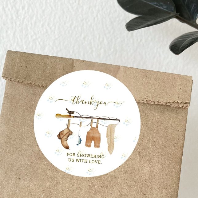 Wäscheleine Fisherman Derby Boy Baby Shower Runder Aufkleber (Von Creator hochgeladen)