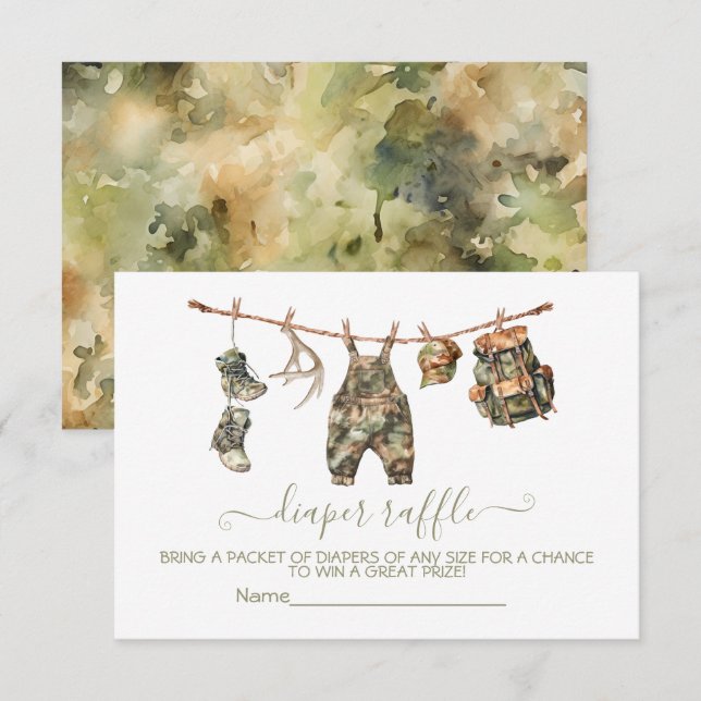 Wäscheleine für die Jagd Windeln Einladung (Vorne/Hinten)