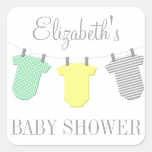 Wäscheleine Gelb- und Aqua-Babyaufkleber Quadratischer Aufkleber