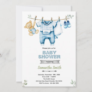 Wäscheleine Junge Baby Shower Einladung