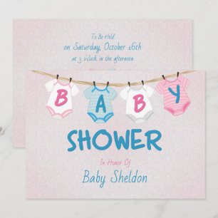 Wäscheleine-Layette-Baby-Party Einladung