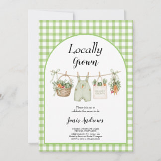 Wäscheleine lokal gewachsene grüne Babyparty  Einladung