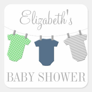 Wäscheleine Navy & Green Boy Babyaufkleber Quadratischer Aufkleber