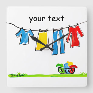 Wäscheleine Quadratische Wanduhr