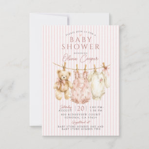 Wäscheleine Teddybär Rosa Baby Shower Einladung