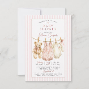 Wäscheleine Teddybär Rosa Baby Shower Einladung