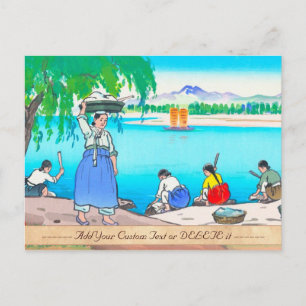 Waschen an der Bank - Frauen, die Wäsche waschen Postkarte