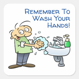 Waschen Sie Ihre Hände Hygiene Erinnerung Cartoon Quadratischer Aufkleber