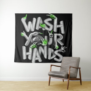 Waschen Sie Ihre Hände Hygiene-Germe Wandteppich