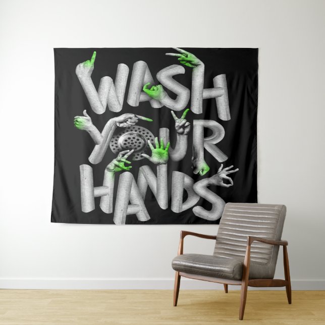 Waschen Sie Ihre Hände Hygiene-Germe Wandteppich (Beispiel (Horizontal))