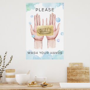 Waschen Sie Ihre Hände   Wasserfarben-Illustration Poster
