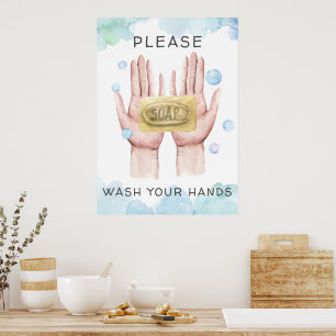 Waschen Sie Ihre Hände Wasserfarben-Illustration Poster