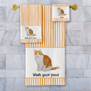 Waschen Sie Ihre Paws Orange Cat Wasserfarbe Strei Badhandtuch Set