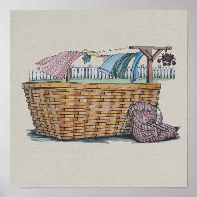 Wäscherei auf Wäscheleine Poster (Vorne)