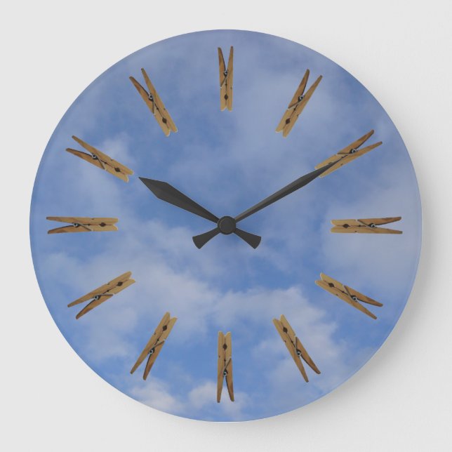 Wäscherei Clothespin Sky Große Wanduhr (Vorderseite)