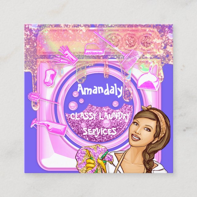 Wäscherei Reinigungsdienste QRCode-Logo Blue Quadratische Visitenkarte (Vorderseite)