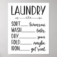 Wäscherei Sign Sort Wash trockene Falten Eisen Fun
