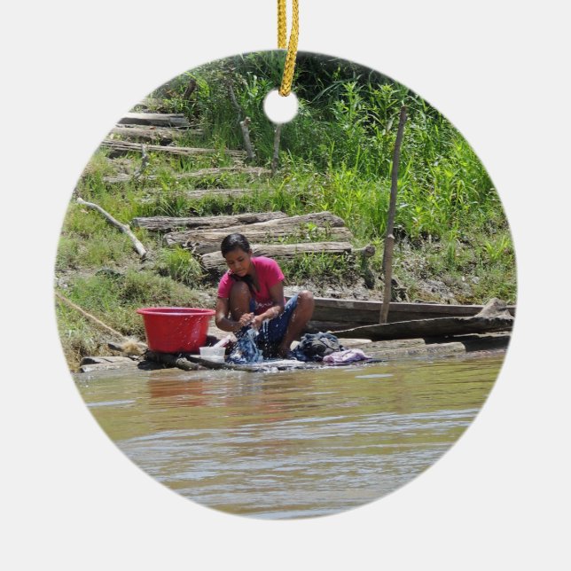 Wäscherei-Tag auf dem Fluss Keramik Ornament (Vorne)