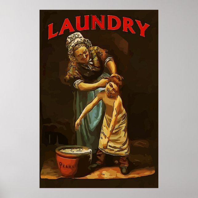 Wäscherei, Vintager Junge an der Wash Tub. Poster (Vorne)