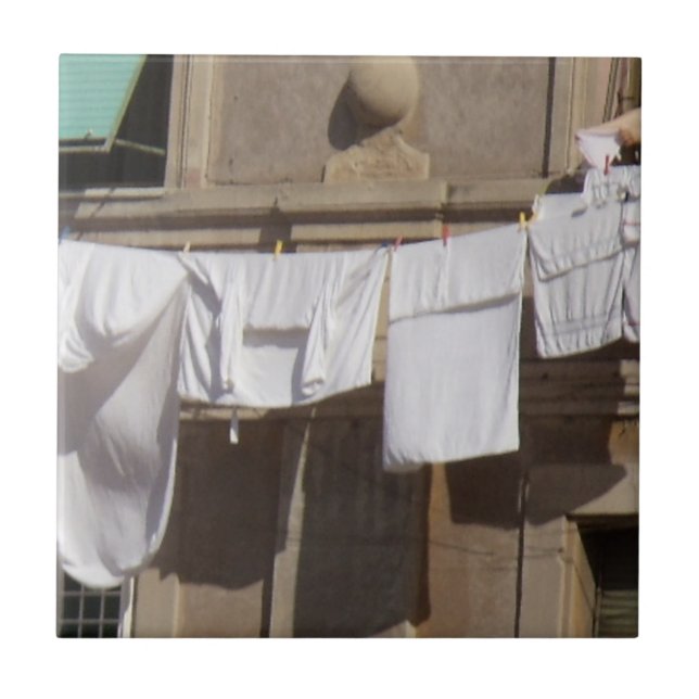 Wäscherei, Wäscheleine Keramik Fliese (Vorderseite)