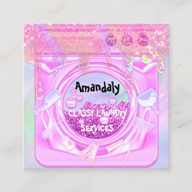 Wäscheservice Reinigungsdienst QR Code Haushaltshi Quadratische Visitenkarte (Vorderseite)