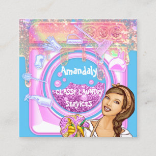 Wäscheservice Reinigungsdienste QRCode Blue Pink Quadratische Visitenkarte